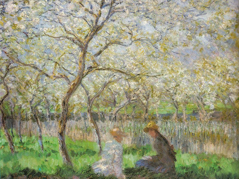 Spring 1886 White Modern Wood Framed Art Print with Double Matting by Monet, Claude