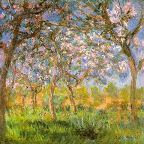 Spring 1900 Gold Ornate Wood Framed Art Print with Double Matting by Monet, Claude