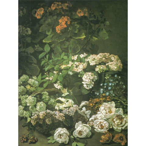 Spring Flowers 1864 White Modern Wood Framed Art Print by Monet, Claude