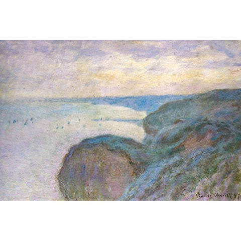 Steep cliffs 1897 White Modern Wood Framed Art Print by Monet, Claude