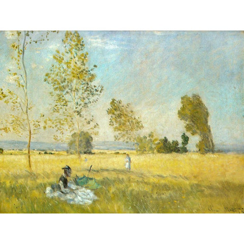 Summer-The Meadow 1874 Gold Ornate Wood Framed Art Print with Double Matting by Monet, Claude