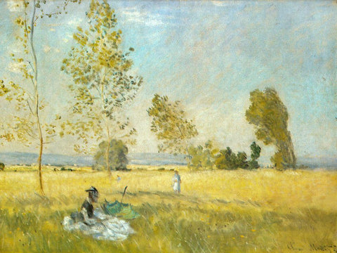 Summer-The Meadow 1874 White Modern Wood Framed Art Print with Double Matting by Monet, Claude