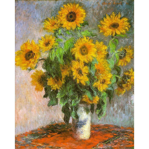 Sunflowers 1881 Gold Ornate Wood Framed Art Print with Double Matting by Monet, Claude