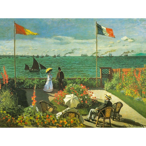 Terrace at Sainte-Adresse 1866 White Modern Wood Framed Art Print by Monet, Claude