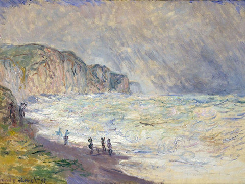 Heavy Sea at Pourville 1897 White Modern Wood Framed Art Print with Double Matting by Monet, Claude