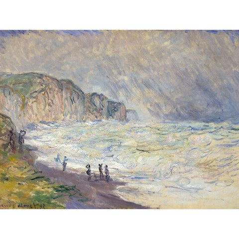 Heavy Sea at Pourville 1897 White Modern Wood Framed Art Print by Monet, Claude