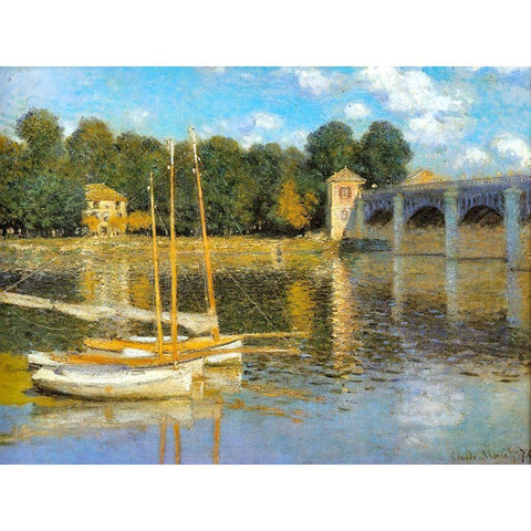 The Bridge at Argenteuil 1874 Black Modern Wood Framed Art Print with Double Matting by Monet, Claude