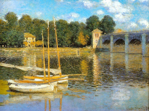 The Bridge at Argenteuil 1874 Black Ornate Wood Framed Art Print with Double Matting by Monet, Claude