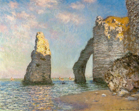 The Cliffs at Etretat 1885 Black Ornate Wood Framed Art Print with Double Matting by Monet, Claude