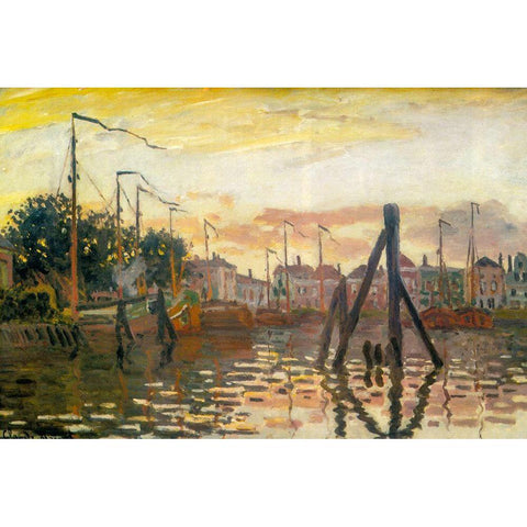 The Port of Zaandam 1871 Gold Ornate Wood Framed Art Print with Double Matting by Monet, Claude