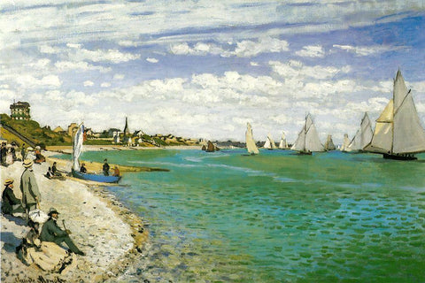 The Regatta at Sainte-Adresse 1867 White Modern Wood Framed Art Print with Double Matting by Monet, Claude