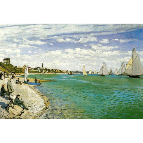 The Regatta at Sainte-Adresse 1867 White Modern Wood Framed Art Print by Monet, Claude