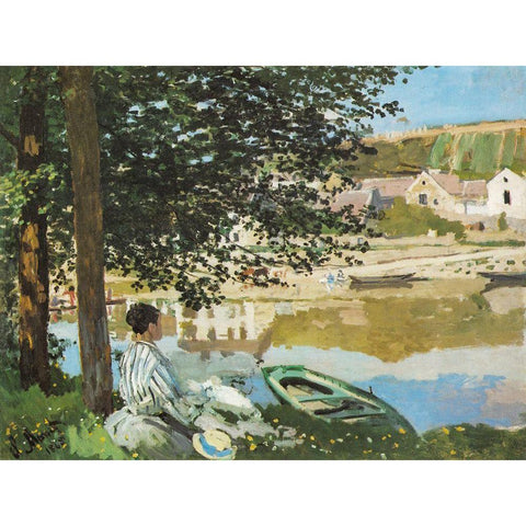 The River 1868 Black Modern Wood Framed Art Print with Double Matting by Monet, Claude