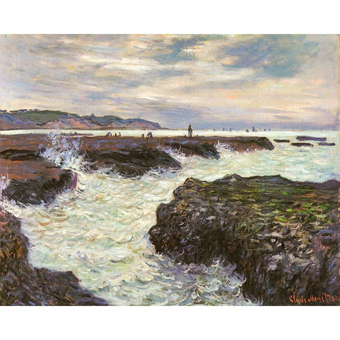 The Rocks at Pourvillle 1882 Gold Ornate Wood Framed Art Print with Double Matting by Monet, Claude