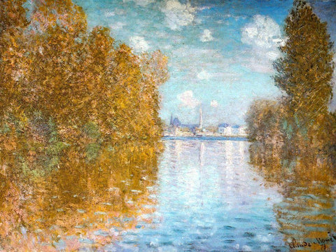 The Seine at Argenteuil 1873 White Modern Wood Framed Art Print with Double Matting by Monet, Claude