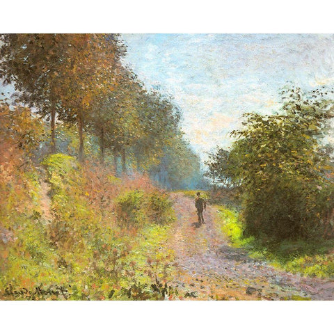 The Sheltered Path 1873 Gold Ornate Wood Framed Art Print with Double Matting by Monet, Claude