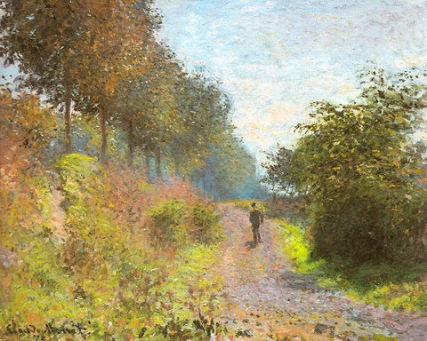 The Sheltered Path 1873 White Modern Wood Framed Art Print with Double Matting by Monet, Claude