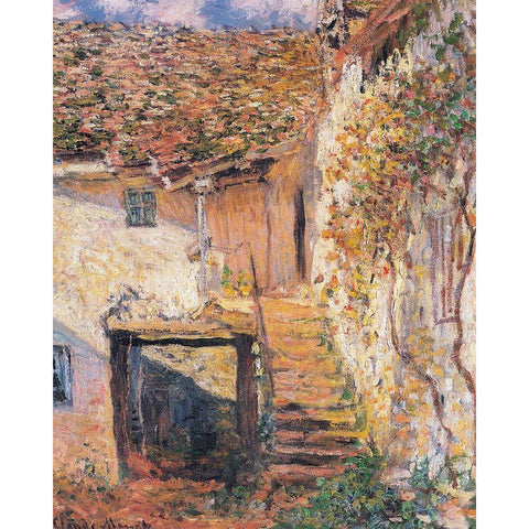 The Stairs 1878 White Modern Wood Framed Art Print by Monet, Claude