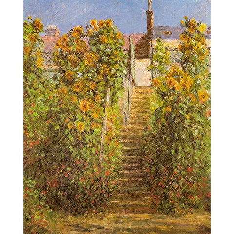 The Steps at Vetheuil 1881 Gold Ornate Wood Framed Art Print with Double Matting by Monet, Claude