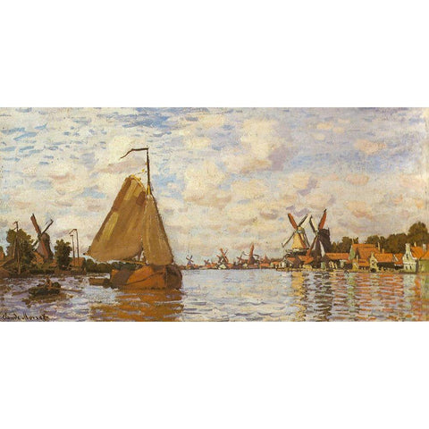 The Zaan at Zaandam 1871 Black Modern Wood Framed Art Print with Double Matting by Monet, Claude