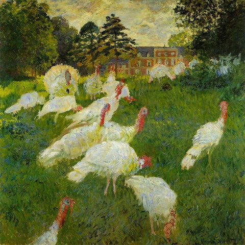 Turkeys at Montgeron 1877 White Modern Wood Framed Art Print by Monet, Claude