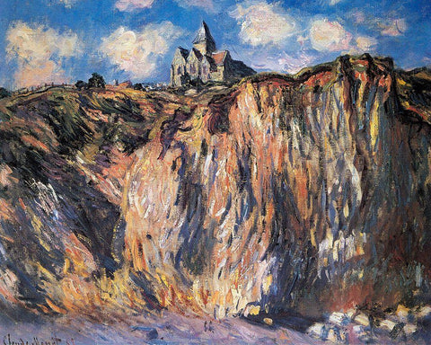 Varengeville Church 1882 White Modern Wood Framed Art Print with Double Matting by Monet, Claude