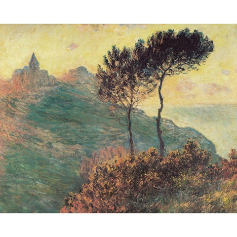 Varengeville Church with trees 1882 Black Modern Wood Framed Art Print with Double Matting by Monet, Claude