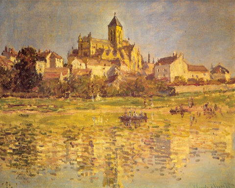 Vetheuil Church 1879 White Modern Wood Framed Art Print with Double Matting by Monet, Claude