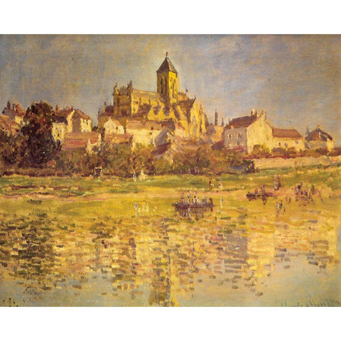 Vetheuil Church 1879 Black Modern Wood Framed Art Print with Double Matting by Monet, Claude