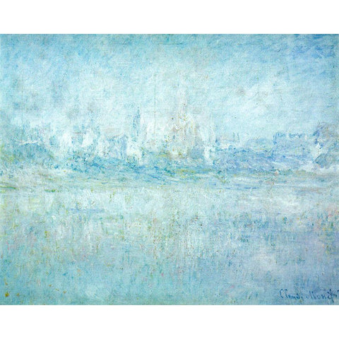 Vetheuil in the Fog 1879 Gold Ornate Wood Framed Art Print with Double Matting by Monet, Claude