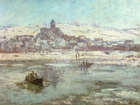 Vetheuil in Winter 1878 Black Ornate Wood Framed Art Print with Double Matting by Monet, Claude