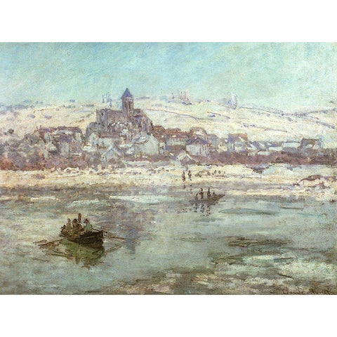 Vetheuil in Winter 1878 White Modern Wood Framed Art Print by Monet, Claude