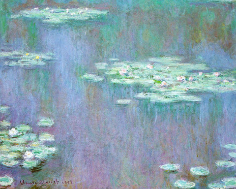 Water-lilies 1905 White Modern Wood Framed Art Print with Double Matting by Monet, Claude