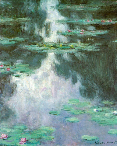 Water-lilies I 1907 White Modern Wood Framed Art Print with Double Matting by Monet, Claude