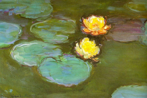 Water-lilies II 1907 White Modern Wood Framed Art Print with Double Matting by Monet, Claude