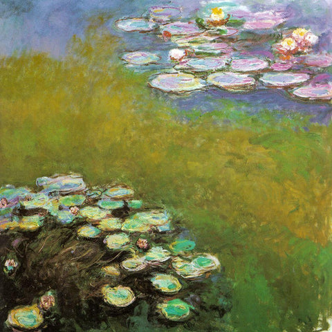 Water-lilies I 1909 White Modern Wood Framed Art Print with Double Matting by Monet, Claude