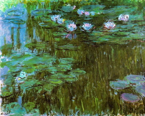 Water-lilies II 1909 White Modern Wood Framed Art Print with Double Matting by Monet, Claude