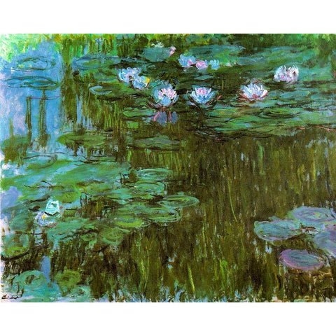 Water-lilies II 1909 White Modern Wood Framed Art Print by Monet, Claude