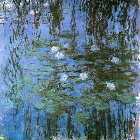 Water-lilies blue 1915 White Modern Wood Framed Art Print by Monet, Claude