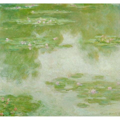 Water-lilies green 1907 Gold Ornate Wood Framed Art Print with Double Matting by Monet, Claude