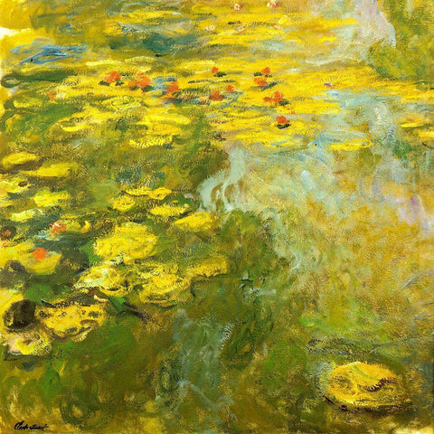 Water-lilies green yellow 1920 Gold Ornate Wood Framed Art Print with Double Matting by Monet, Claude