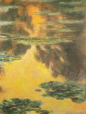 Water-lilies orange 1907 Black Ornate Wood Framed Art Print with Double Matting by Monet, Claude