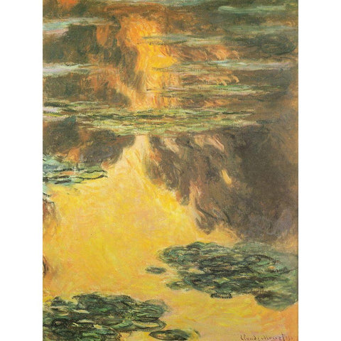 Water-lilies orange 1907 Gold Ornate Wood Framed Art Print with Double Matting by Monet, Claude