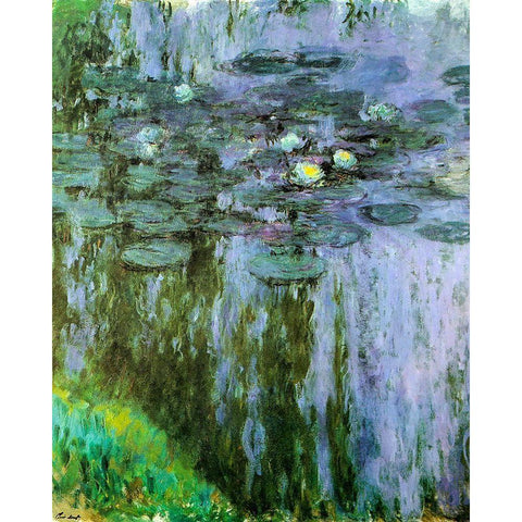 Water-lilies purple-green 1909 Gold Ornate Wood Framed Art Print with Double Matting by Monet, Claude