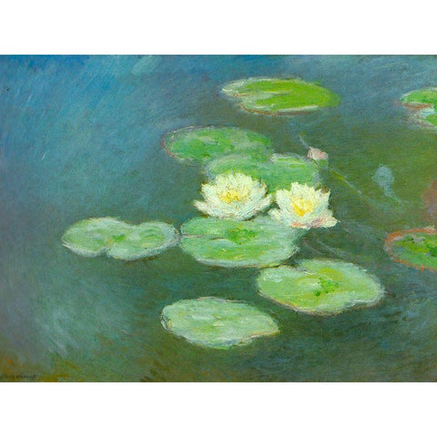 Water-lilies-evening 1908 White Modern Wood Framed Art Print by Monet, Claude