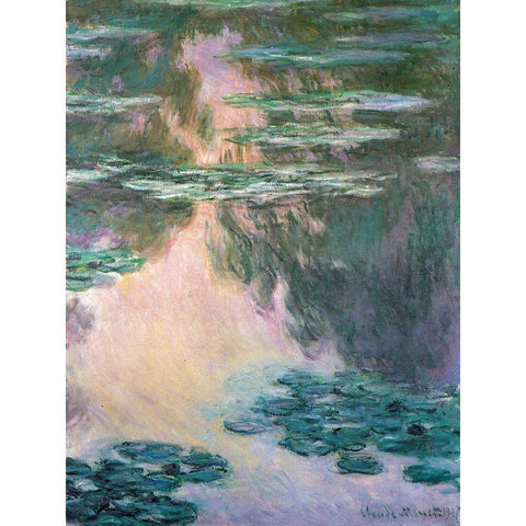 Water-lily pond 1907 White Modern Wood Framed Art Print by Monet, Claude