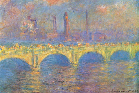 Waterloo Bridge II 1900 White Modern Wood Framed Art Print with Double Matting by Monet, Claude