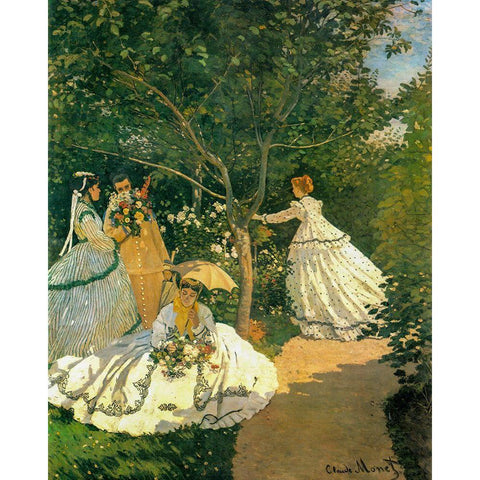 Women in the Garden 1866 Gold Ornate Wood Framed Art Print with Double Matting by Monet, Claude