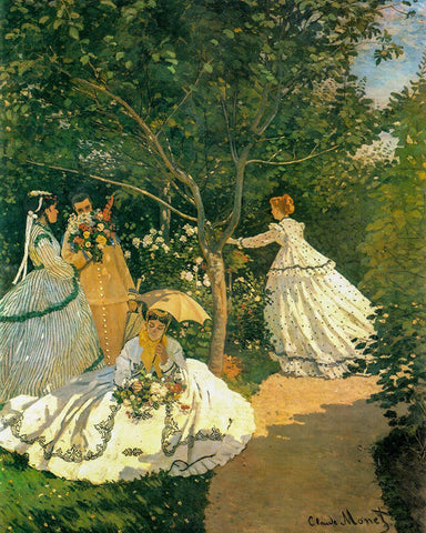 Women in the Garden 1866 Black Ornate Wood Framed Art Print with Double Matting by Monet, Claude