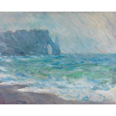 Rain at Etretat White Modern Wood Framed Art Print by Monet, Claude